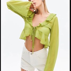 Solado Mesh Ruffle Tie Detail Crop Top